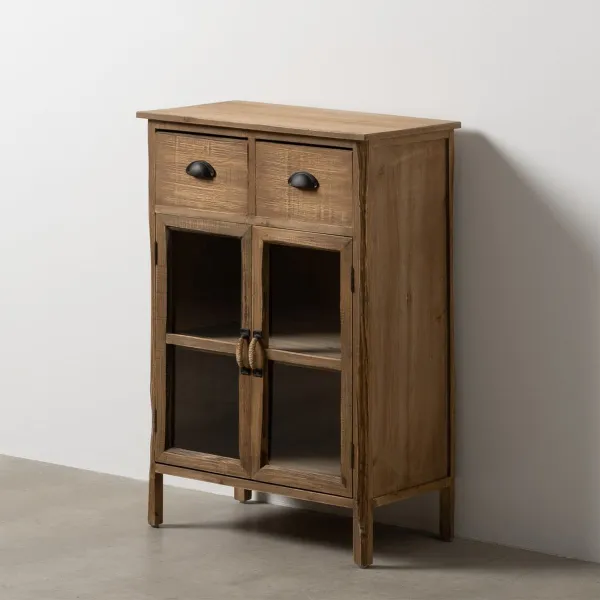Display Cabinet With Double Glass Doors Natural Crystal Fir wood 64 x 37 x 92,5 cm