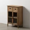 Display Cabinet With Double Glass Doors Natural Crystal Fir wood 64 x 37 x 92,5 cm