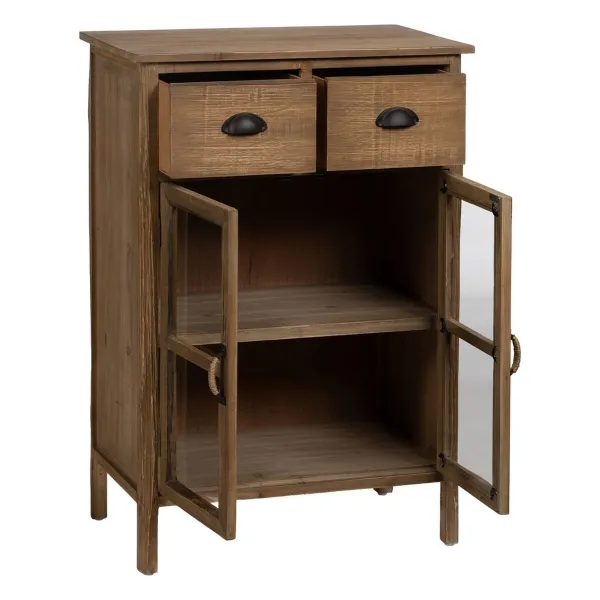 Display Cabinet With Double Glass Doors Natural Crystal Fir wood 64 x 37 x 92,5 cm
