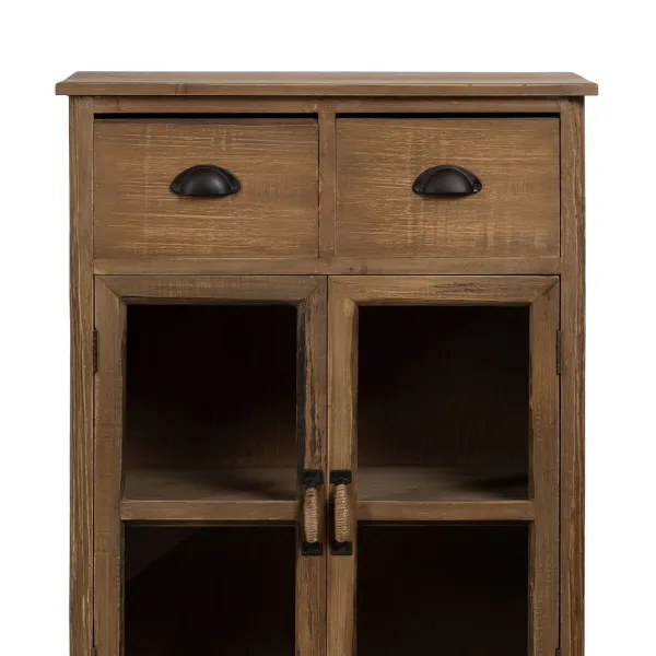 Display Cabinet With Double Glass Doors Natural Crystal Fir wood 64 x 37 x 92,5 cm