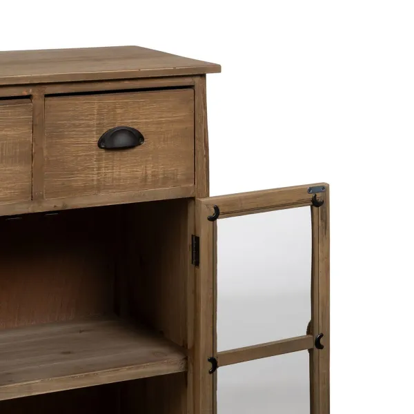 Display Cabinet With Double Glass Doors Natural Crystal Fir wood 64 x 37 x 92,5 cm