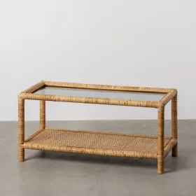 Centrālais galds Bēšs Stikls Rotangpalma 90 x 40 x 42 cm