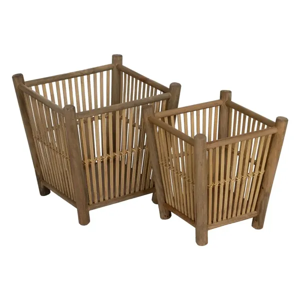 Set of Planters Natural Bamboo 32,5 x 32,5 x 34 cm (2 Units)