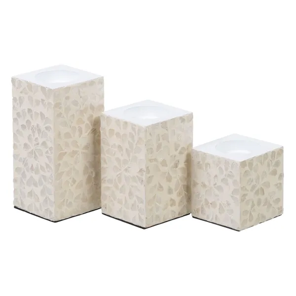 Подсвечник Бежевый Перламутр Деревянный MDF 10,5 x 10,5 x 10,5 cm