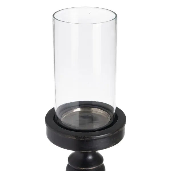 Candleholder Black Wood Crystal 12 x 12 x 62 cm