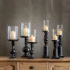 Подсвечник Чёрный Деревянный Стеклянный 12 x 12 x 47 cm