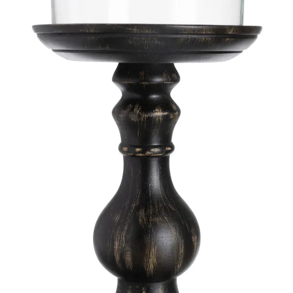Candleholder Black Wood Crystal 18 x 18 x 47 cm