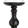 Candleholder Black Wood Crystal 18 x 18 x 47 cm