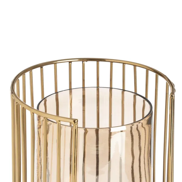 Candleholder Brown Golden Wood Crystal Steel 15 x 15 x 23 cm