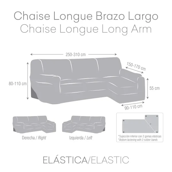 Right long arm chaise longue cover Eysa ULISES Aquamarine 170 x 110 x 310 cm