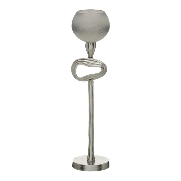 Candleholder Grey Silver Aluminium Crystal 11 x 11 x 48 cm