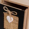 Jewelry box HEARTS White Black Natural Wood Cane Plastic MDF Wood 22 x 10 x 25 cm