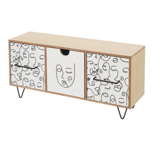 Lādīte ONE LINE Balts Melns Dabisks Koks MDF 40 x 12 x 20 cm