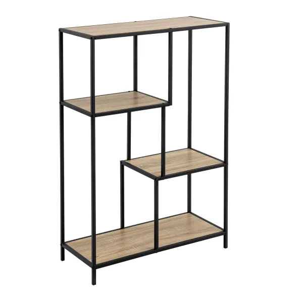Lentyna Juoda Natūralus Medžio Metalinis Plienas Laminatas 77 x 33 x 114 cm