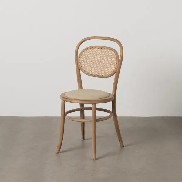 Dining Chair Beige Natural Rubber wood Cotton Polyester 41 x 41 x 89 cm