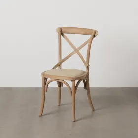 Dining Chair Beige Natural Rubber wood Cotton Polyester 44 x 42 x 88 cm