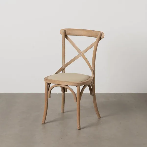 Dining Chair Beige Natural Rubber wood Cotton Polyester 44 x 42 x 88 cm