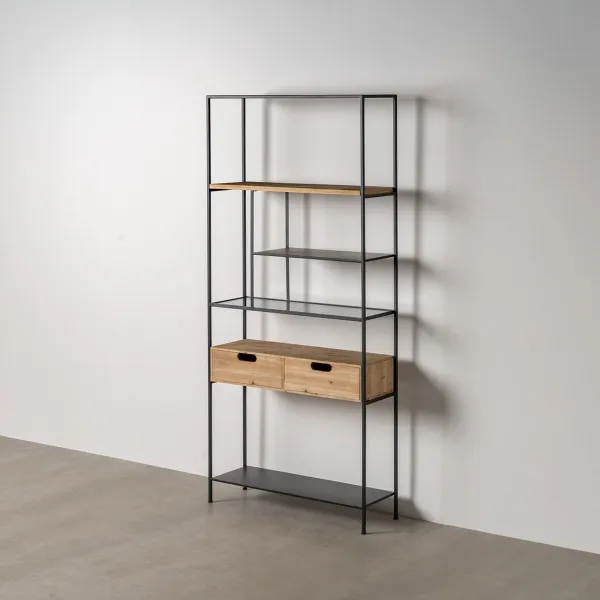 Shelves Black Beige Wood Crystal Iron 80 x 26 x 180 cm