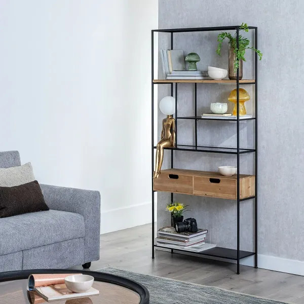 Shelves Black Beige Wood Crystal Iron 80 x 26 x 180 cm