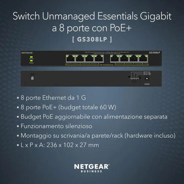 Komutatorius Netgear GS308LP-100EUS