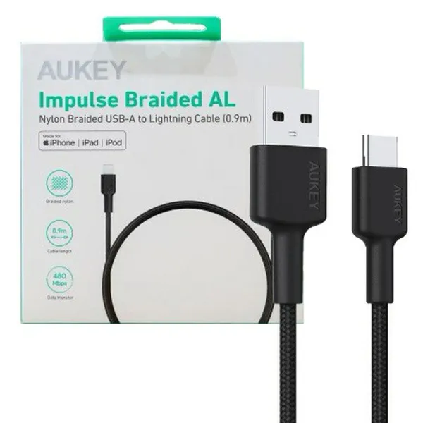 USB-Lightning Kaabel Aukey CB-CD30 Must 90 cm