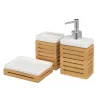 Kylpysetti Valkoinen Luonnollinen Keraminen Bambu 25,5 x 7,5 x 23,5 cm 3 Kappaletta