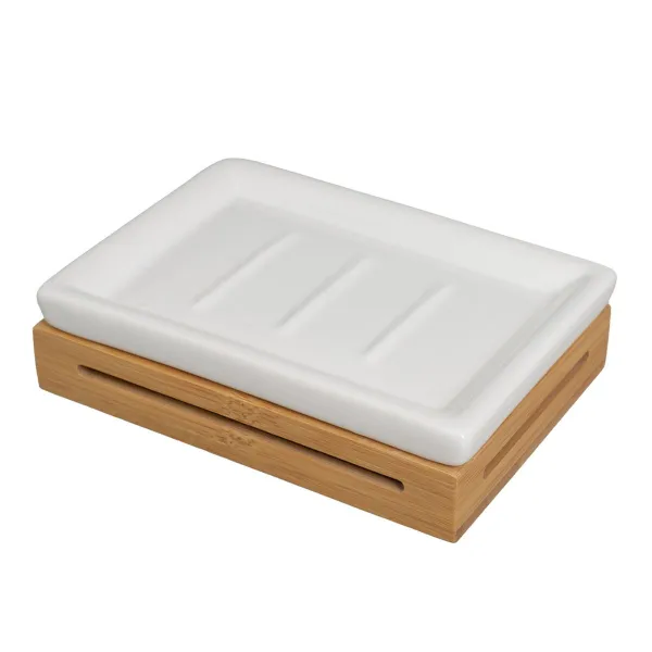 Kylpysetti Valkoinen Luonnollinen Keraminen Bambu 25,5 x 7,5 x 23,5 cm 3 Kappaletta