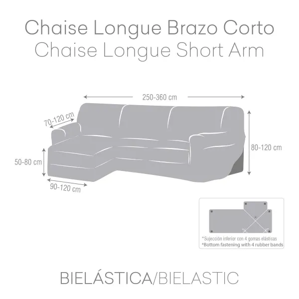 Right short arm chaise longue cover Eysa ROC Dark grey 120 x 120 x 360 cm