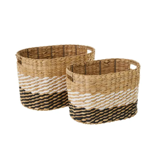 Set of Baskets White Black Natural Paper Fibre (2 Units)