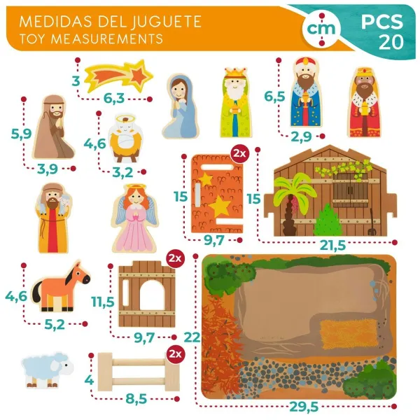 Christmas nativity set Woomax Wood 29,5 x 16,5 x 22 cm (20 Pieces) (6 Units)