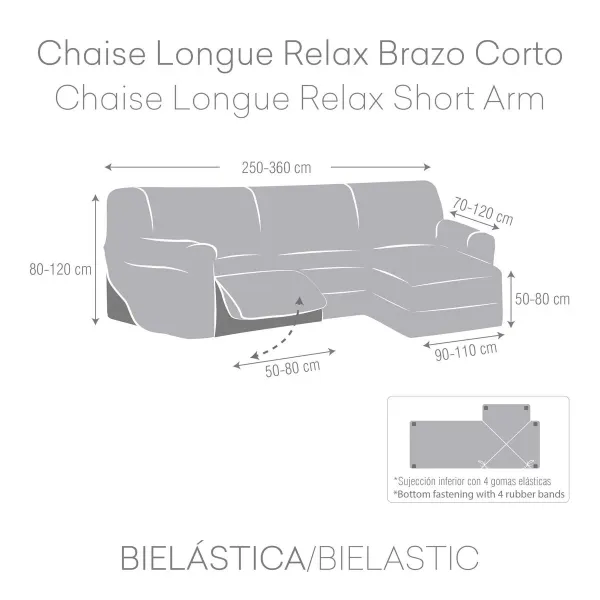 Right short arm chaise longue cover Eysa ROC Dark grey 120 x 120 x 360 cm