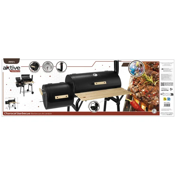 Coal Barbecue with Wheels Aktive Steel Plastic Enamelled Metal 106 x 106 x 61 cm Black