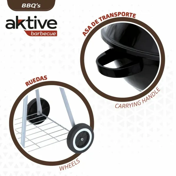 Угольный барбекю на колесах Aktive 46 cm Круглая Чёрный С крышкой