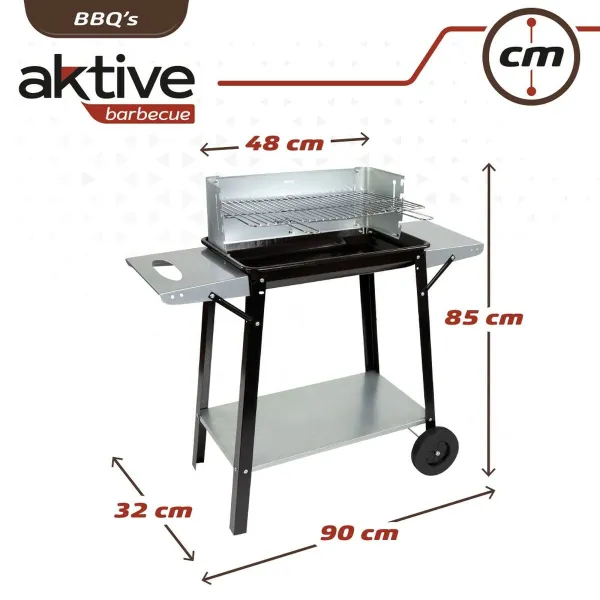 Угольный барбекю на колесах Aktive Эмалированный металл 90 x 85 x 32 cm Чёрный