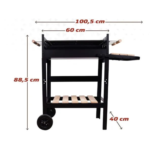 Hiiligrilli renkailla Aktive Emaloitu metalli 100,5 x 88,5 x 40 cm Musta