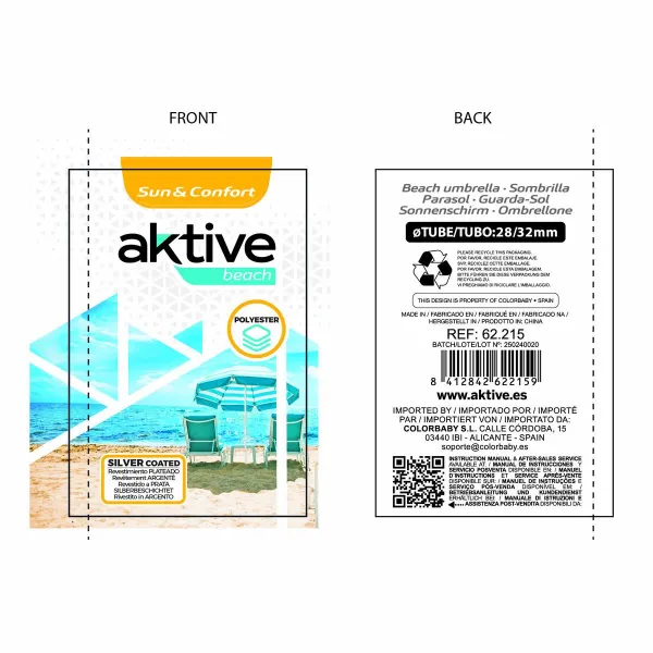 Зонтик Aktive Синий 200 x 205 x 200 cm (6 штук)