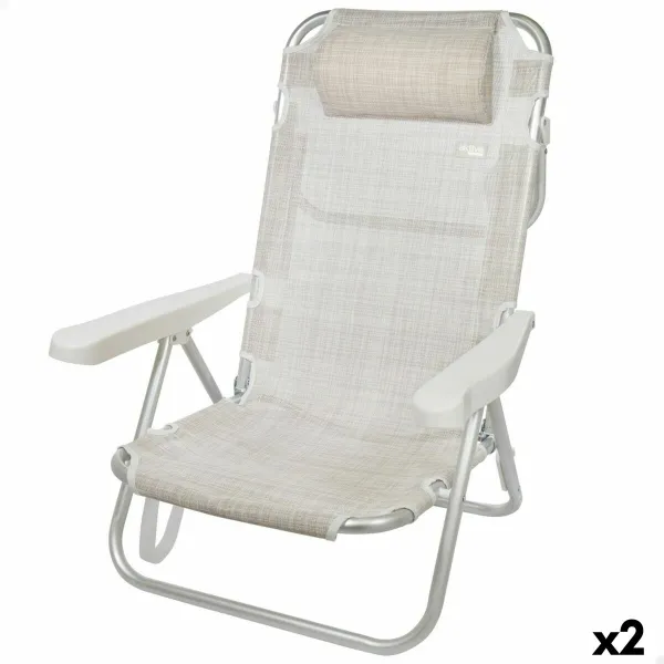 Saliekams Krēsls ar Galvas Balstu Aktive Ibiza Bēšs 48 x 84 x 46 cm (2 gb.)