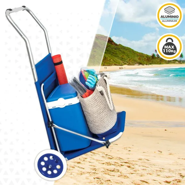 Folding Lounger Camping Chair Aktive Blue 62 x 62 x 117 cm Folding cart Awning (2 Units)