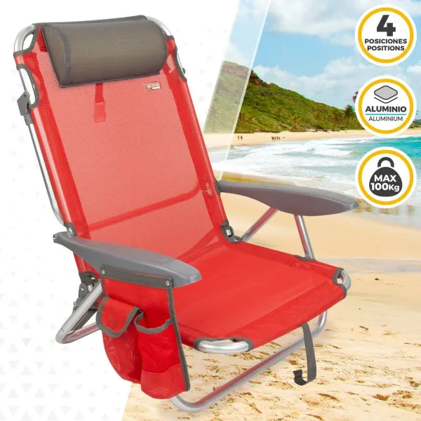 Saliekams Krēsls ar Galvas Balstu Aktive Menorca Sarkans 51 x 76 x 45 cm (2 gb.)