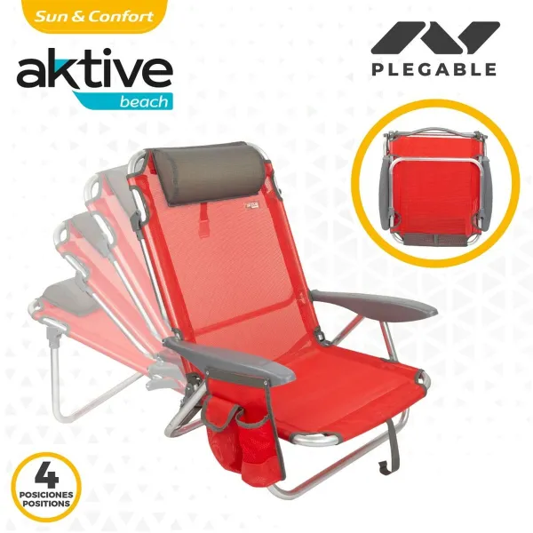 Saliekams Krēsls ar Galvas Balstu Aktive Menorca Sarkans 51 x 76 x 45 cm (2 gb.)