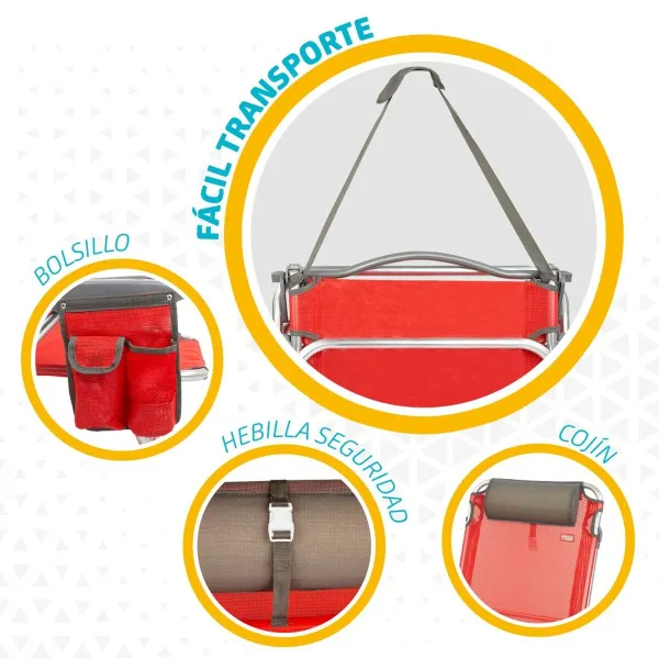Saliekams Krēsls ar Galvas Balstu Aktive Menorca Sarkans 51 x 76 x 45 cm (2 gb.)