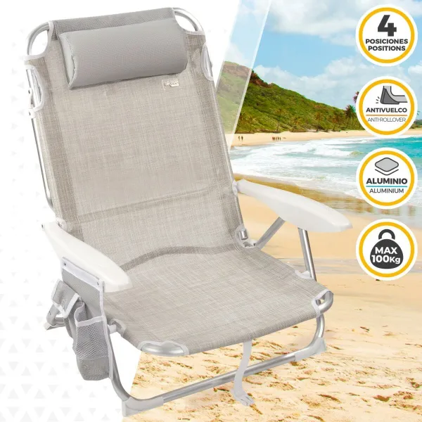 Saliekams Krēsls ar Galvas Balstu Aktive Ibiza Bēšs 51 x 76 x 45 cm (2 gb.)