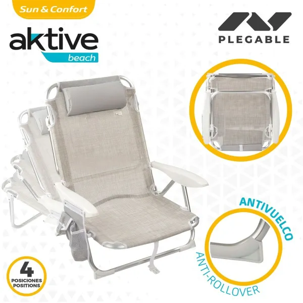 Saliekams Krēsls ar Galvas Balstu Aktive Ibiza Bēšs 51 x 76 x 45 cm (2 gb.)