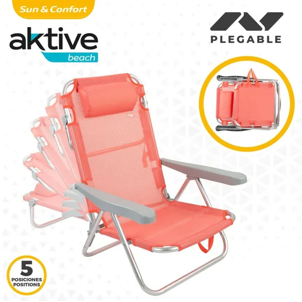 Sulenkiama kėdė su galvos atlošu Aktive Flamingo Koralas 48 x 84 x 46 cm (2 vnt.)