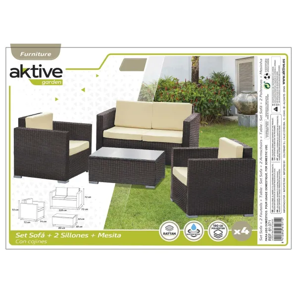 Садовая мебель Aktive Чёрный Кремовый 128 x 72 cm