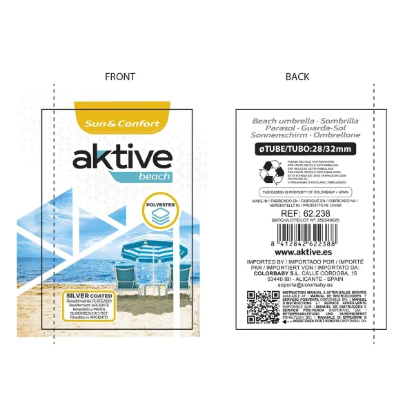 Umbrella Aktive Blue Ø 200 cm 200 x 200 x 200 cm 200 x 198,5 x 200 cm UV50 (6 Units)