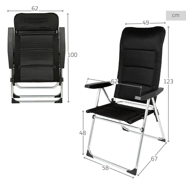 Paplūdimio kėdė Aktive Deluxe Sulankstomas Juoda 49 x 123 x 67 cm (2 vnt.)