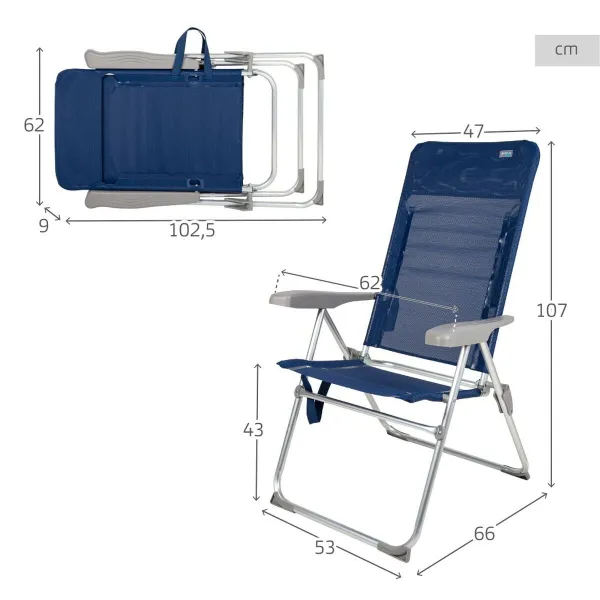 Paplūdimio kėdė Aktive Slim Sulankstomas Tamsiai mėlyna 47 x 107 x 66 cm (4 vnt.)