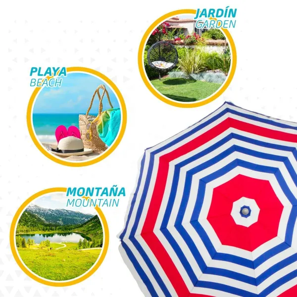 Beach parasol Aktive Blue Red Multicolour Silver Ø 160 cm 160 x 167 x 160 cm (12 Units)