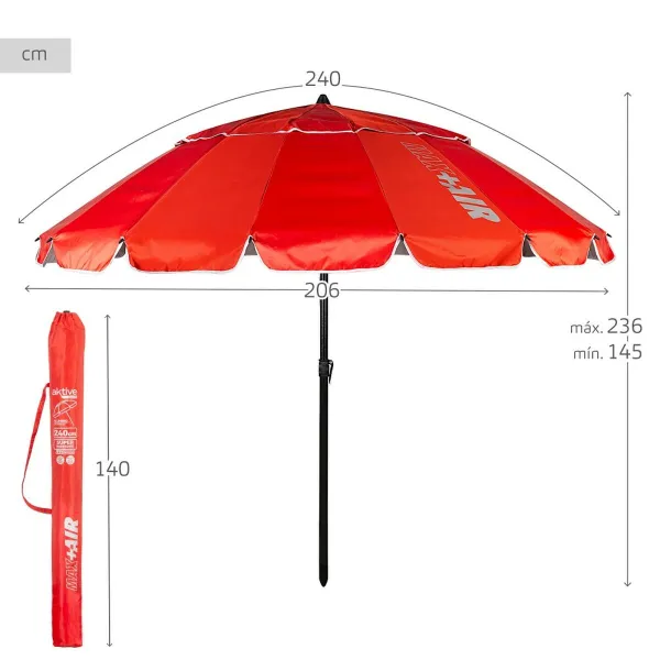 Skėtis nuo saulės Aktive Raudona 240 x 235 x 240 cm (6 vnt.)